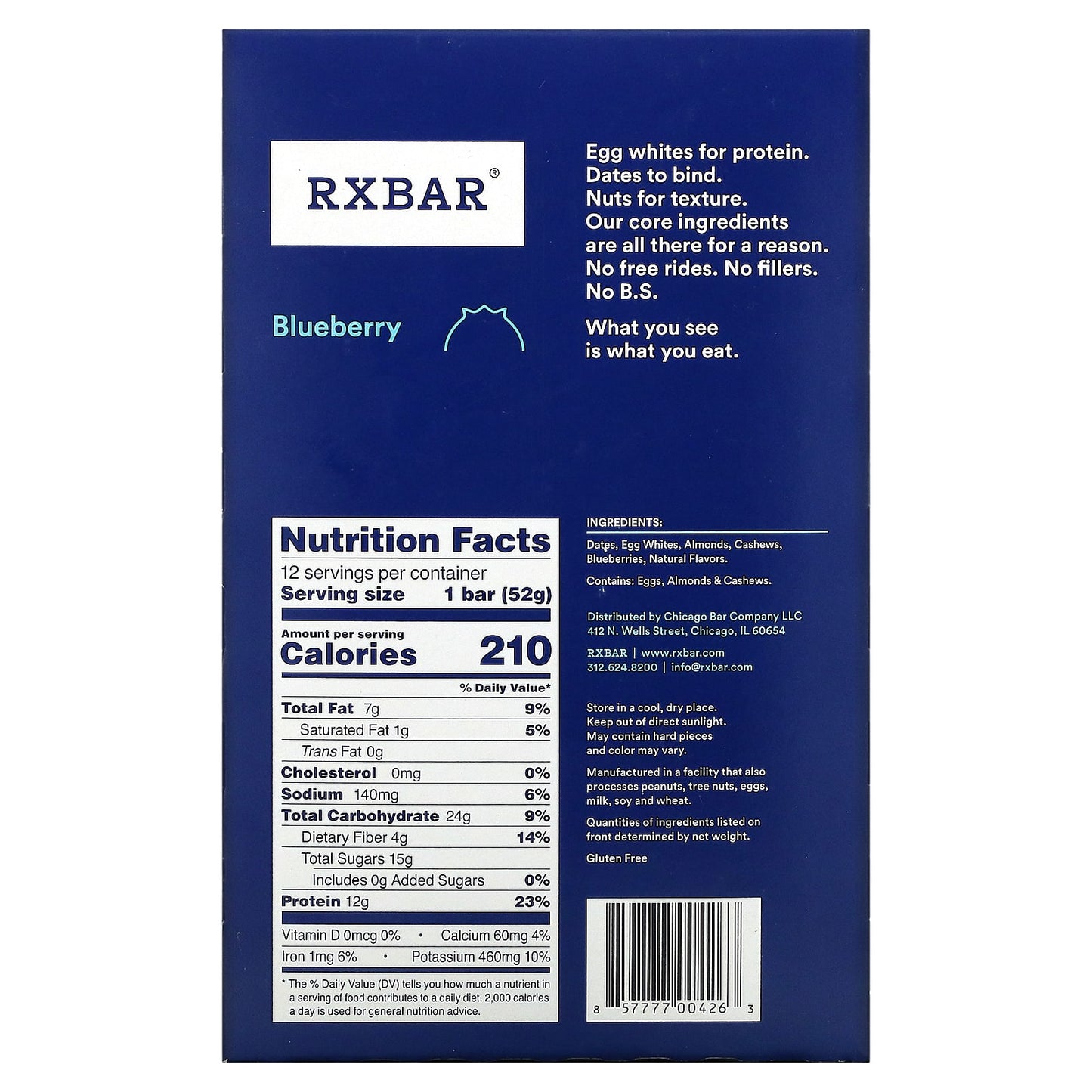 RXBAR, Protein Bar, Blueberry, 12 Bars, 1.83 oz (52 g) Each