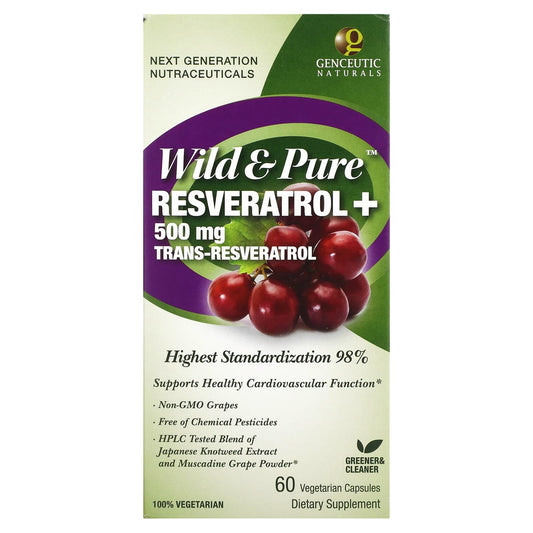 Genceutic Naturals-Wild & Pure Resveratrol+-500 mg-60 Vegetarian Capsules