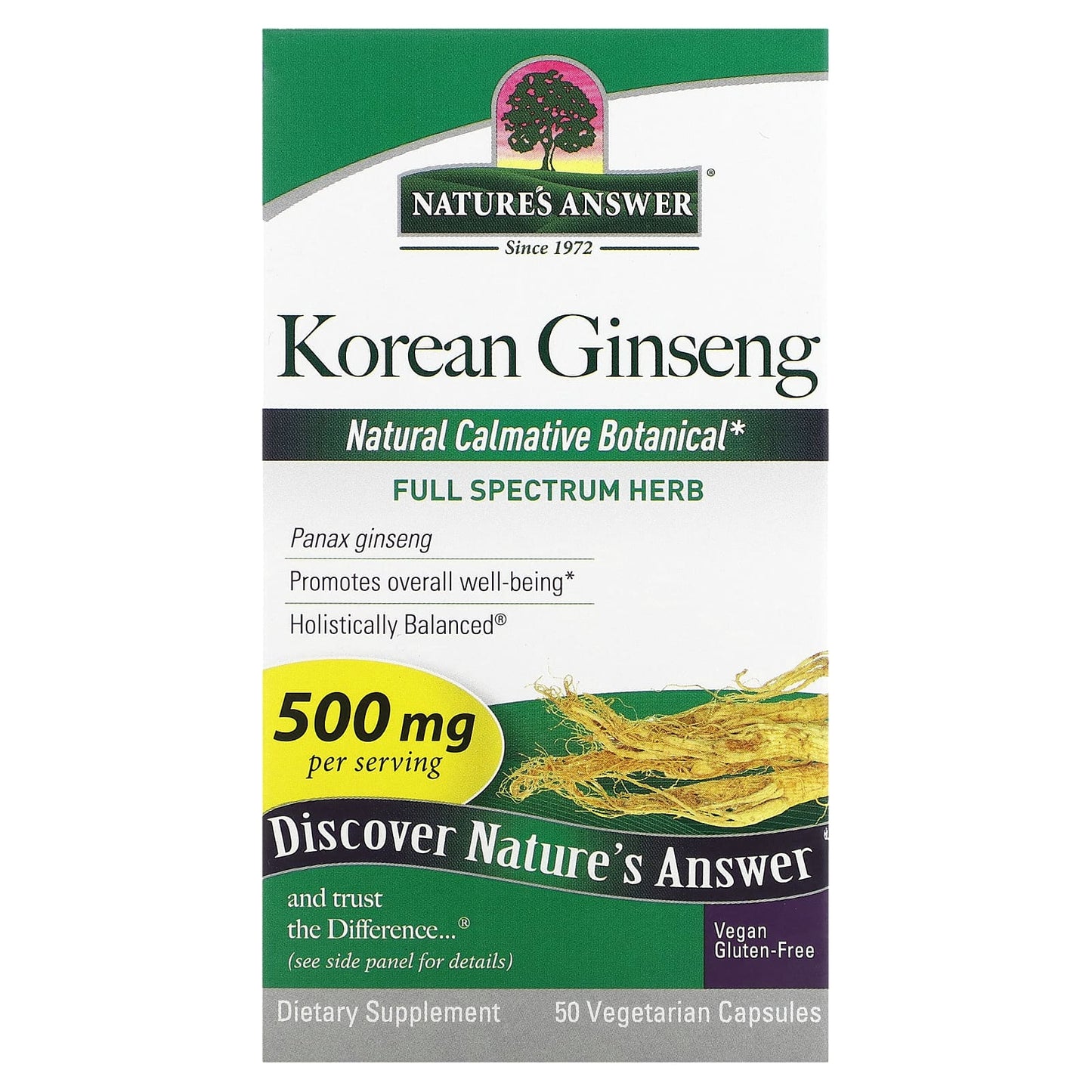 Nature's Answer-Korean Ginseng-500 mg-50 Vegetarian Capsules