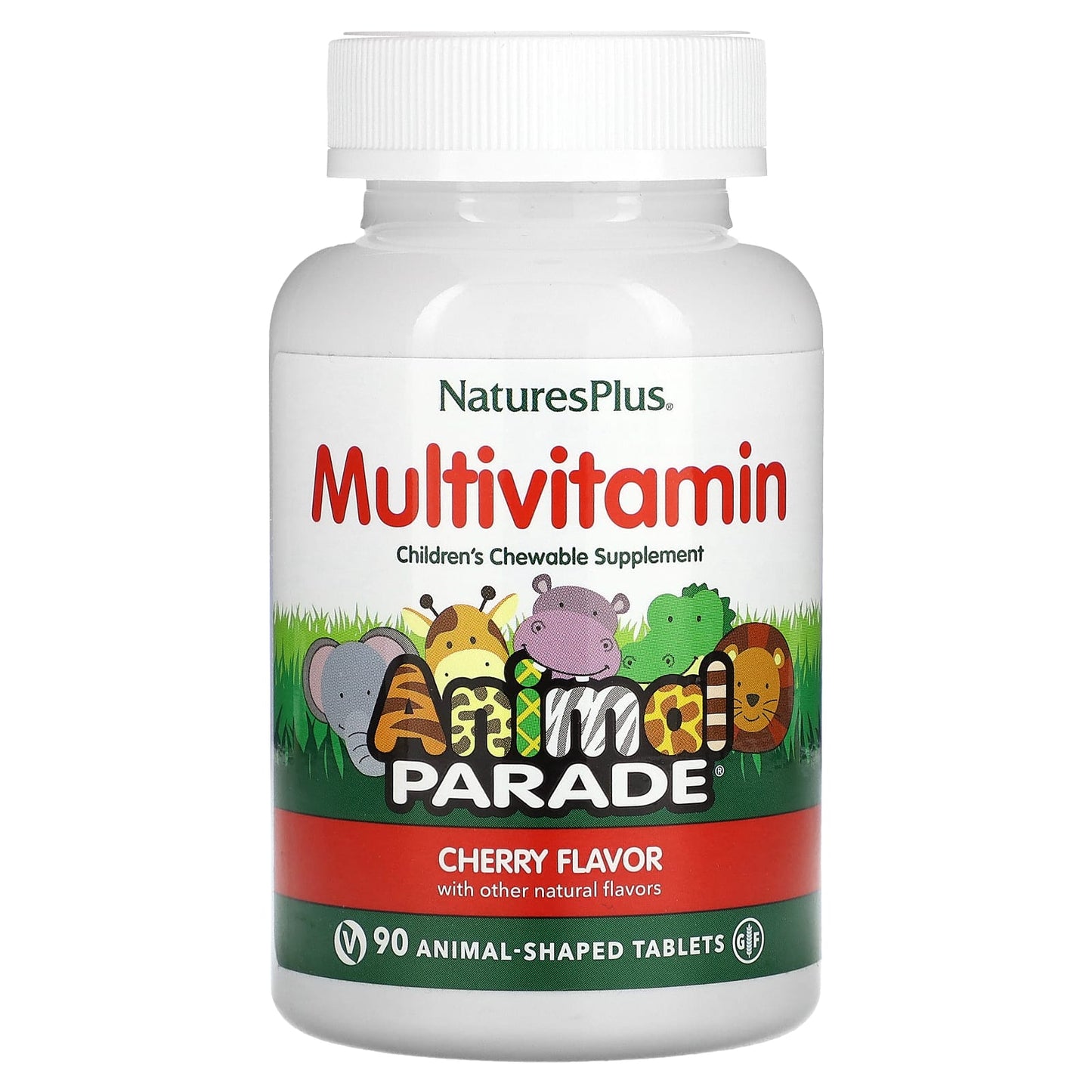 NaturesPlus-Animal Parade-Children's Chewable Multivitamin Supplement-Cherry-90 Animal-Shaped Tablets