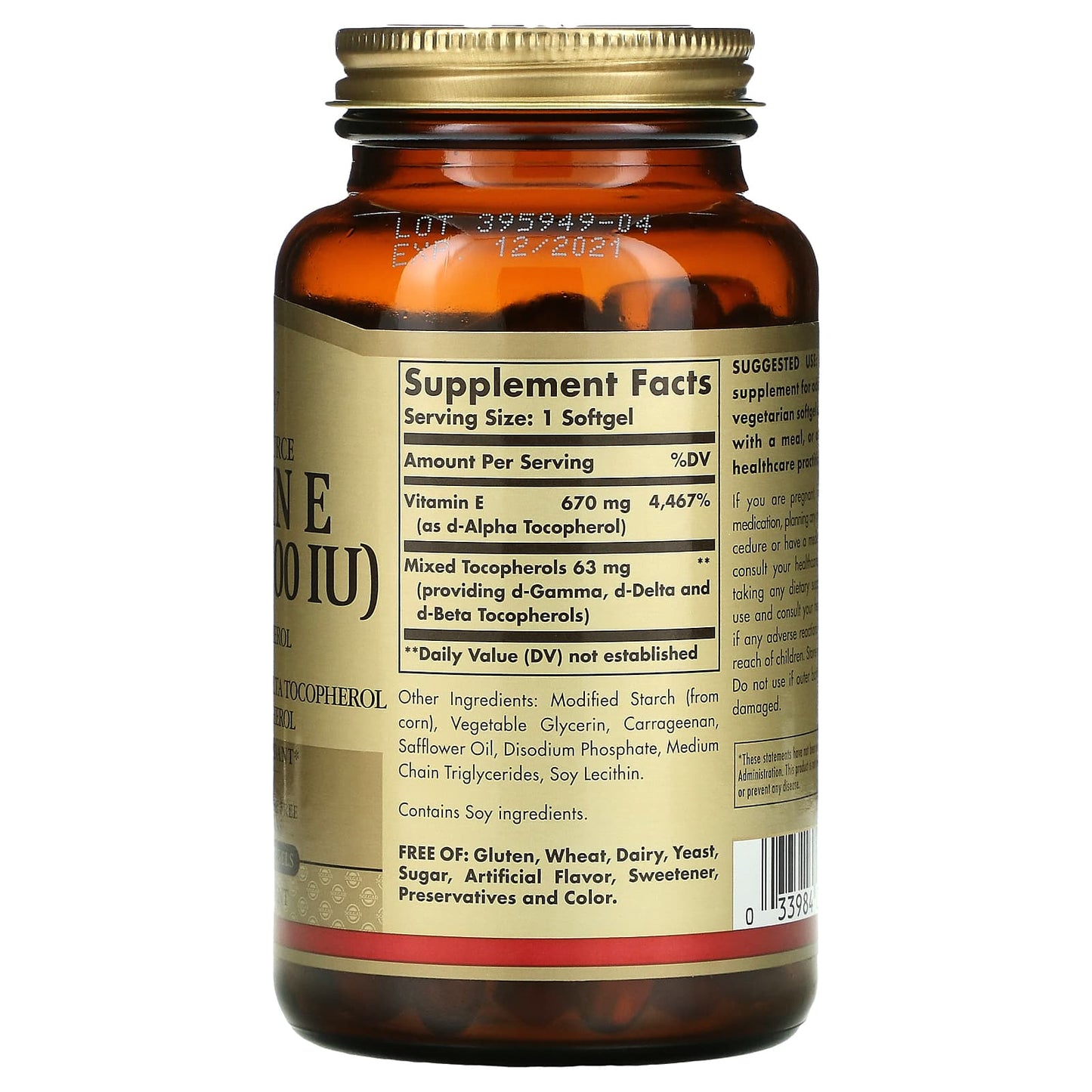 Solgar, Naturally Sourced Vitamin E, 670 mg (1,000 IU), 100 Vegetarian Softgels