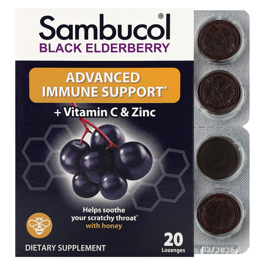 Sambucol-Black Elderberry-Advanced Immune Support with Vitamin C & Zinc-20 Lozenges