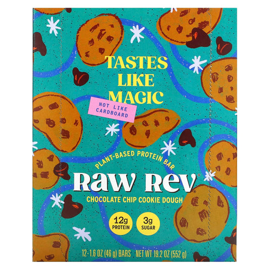 Raw Rev-Plant-Based Protein Bar-Chocolate Chip Cookie Dough-12 Bars-1.6 oz (46 g) Each