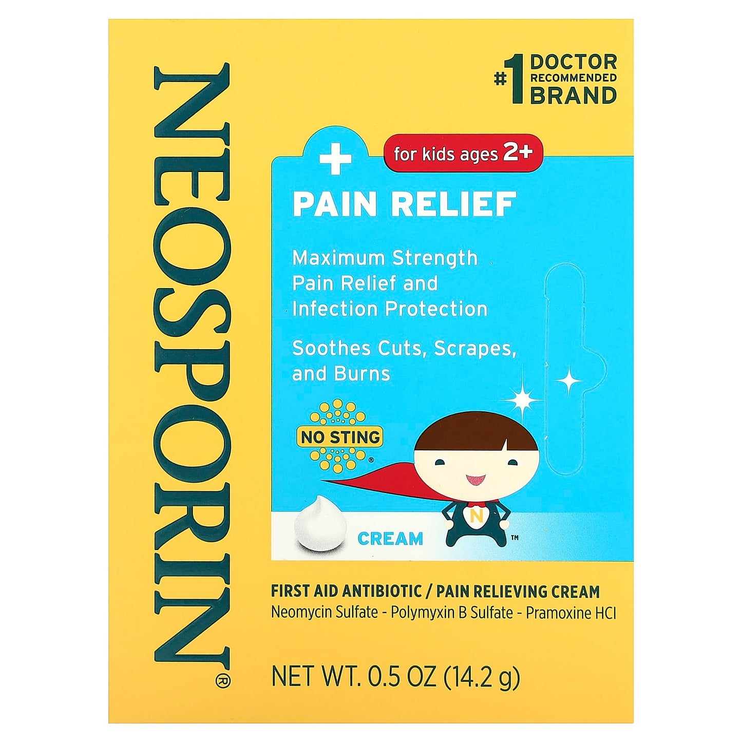 Neosporin, + Pain Relief Cream, For Kids Ages 2+, 0.5 oz (14.2 g)