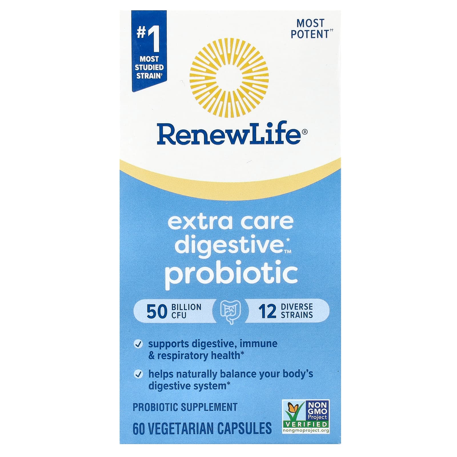 Renew Life-Extra Care Digestive Probiotic-50 Billion CFU-60 Vegetarian Capsules