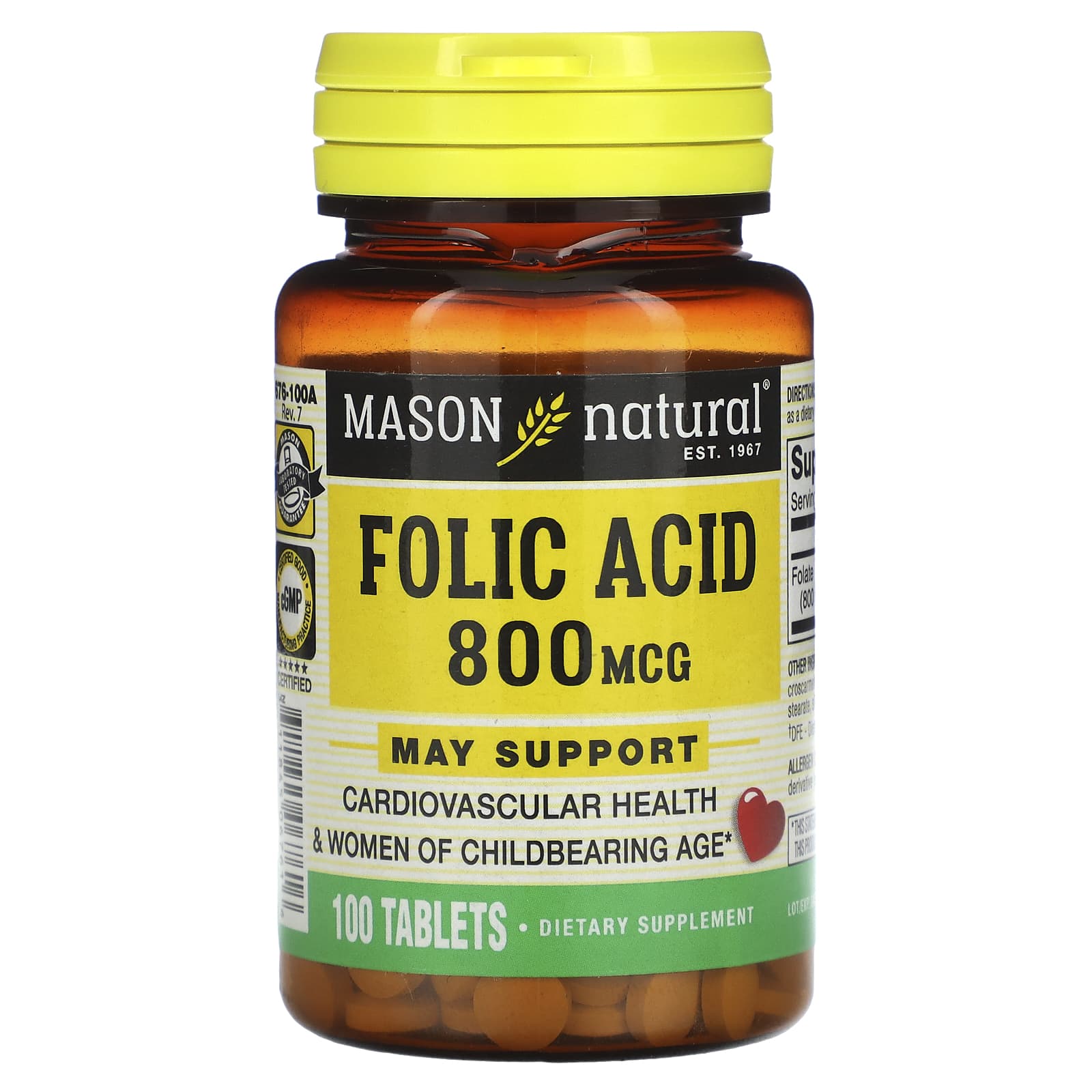 Mason Natural-Folic Acid-800 mcg-100 Tablets