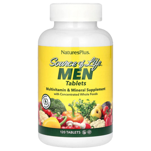 NaturesPlus-Source of Life Men-Multivitamin & Mineral Supplement with Concentrated Whole Foods-Iron-Free-120 Tablets