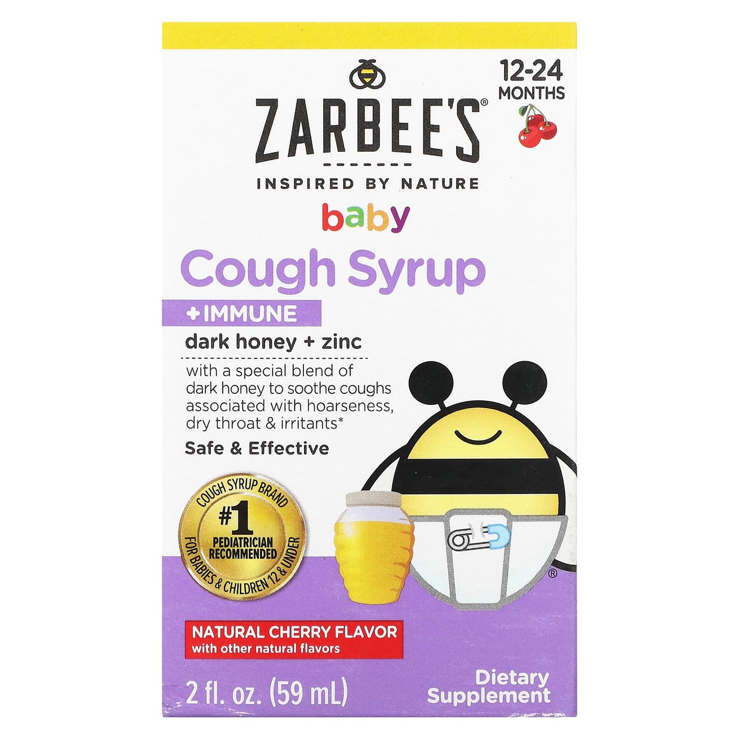 Zarbee's-Baby-Cough Syrup + Immune-12-24 Months-Natural Cherry-2 fl oz (59 ml)