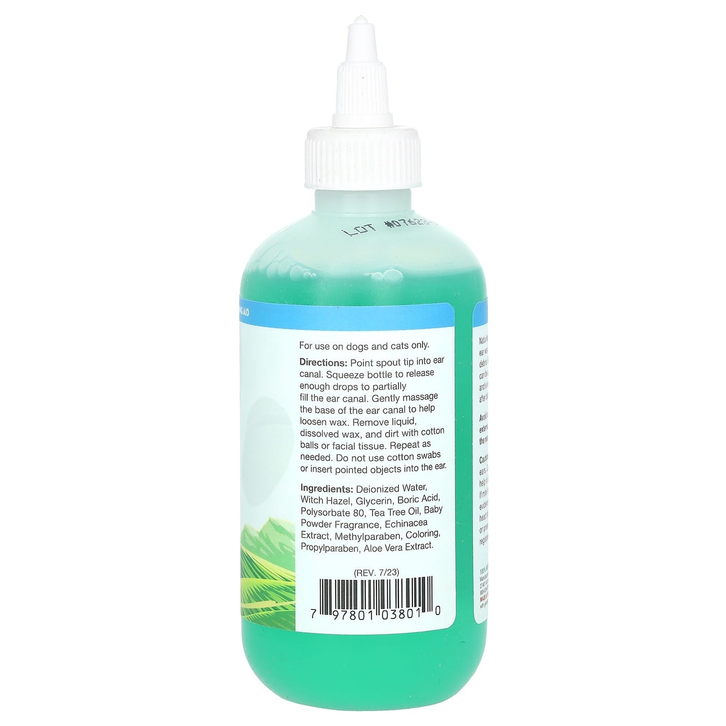 NaturVet, Ear Wash + Tea Tree Oil, For Dogs & Cats, Baby Powder Scent, 8 fl oz (236 ml)