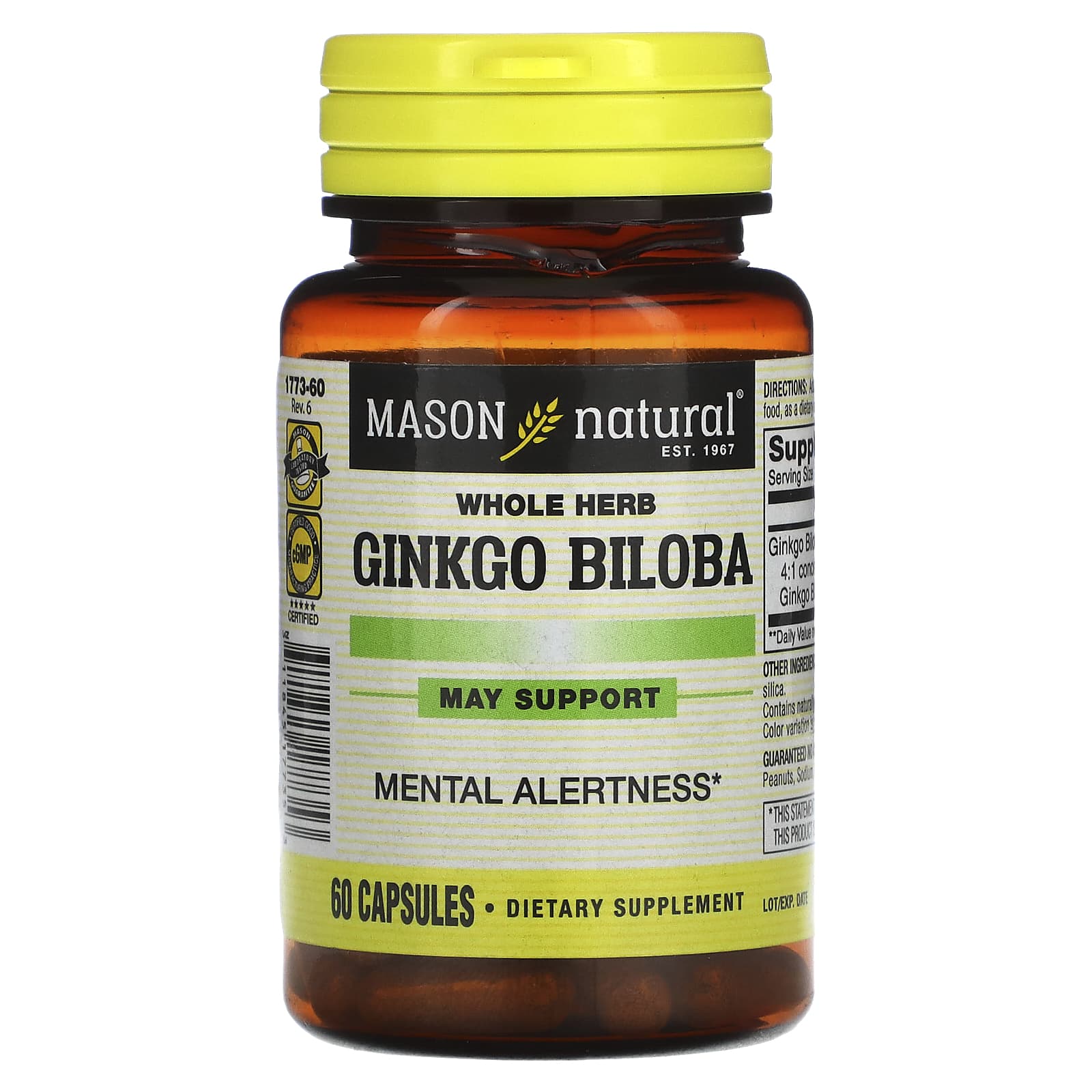 Mason Natural-Whole Herb Ginkgo Biloba-60 Capsules