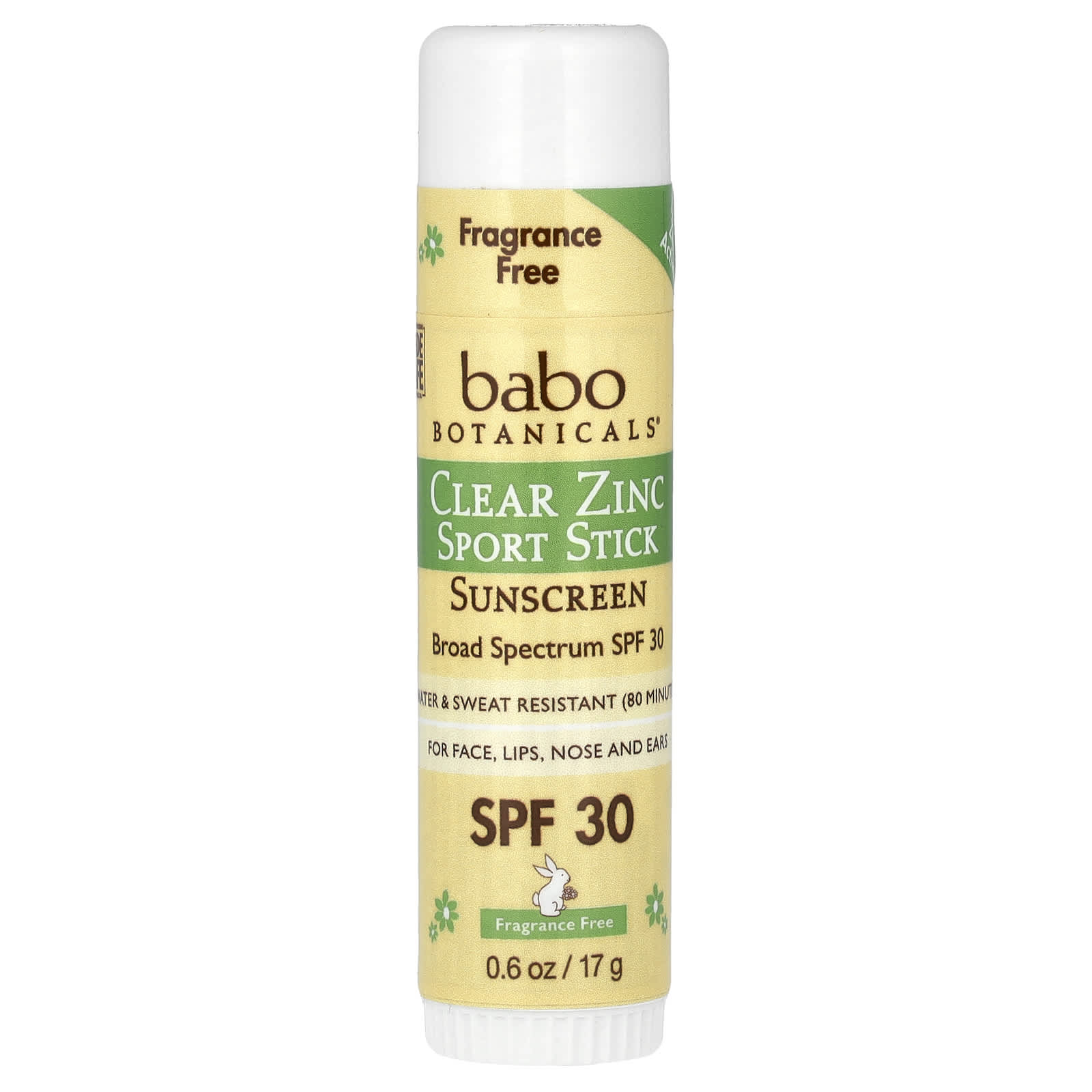 Babo Botanicals-Clear Zinc Sport Stick Sunscreen-SPF 30-Fragrance Free-0.6 oz (17 g)