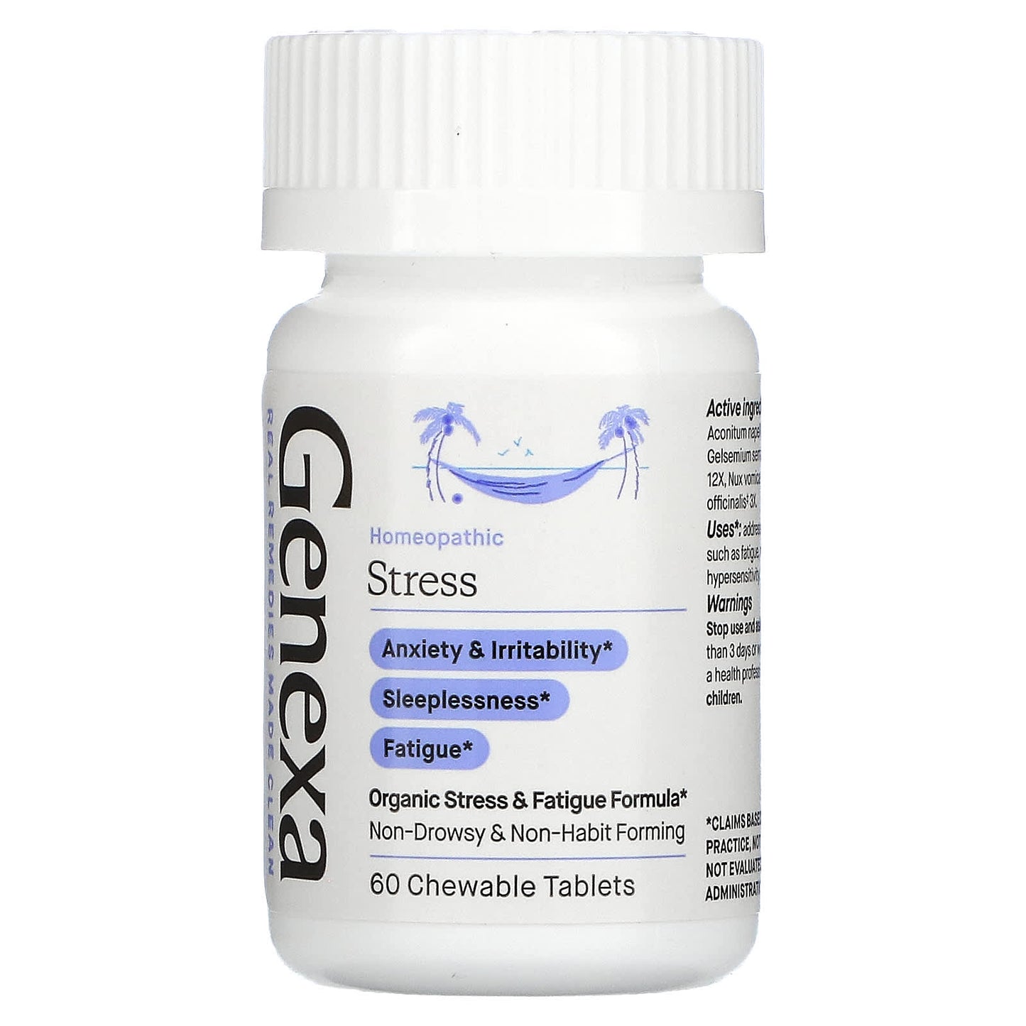 Genexa, Stress, Organic Stress & Fatigue Formula, Organic Vanilla & Lavender, 60 Chewable Tablets