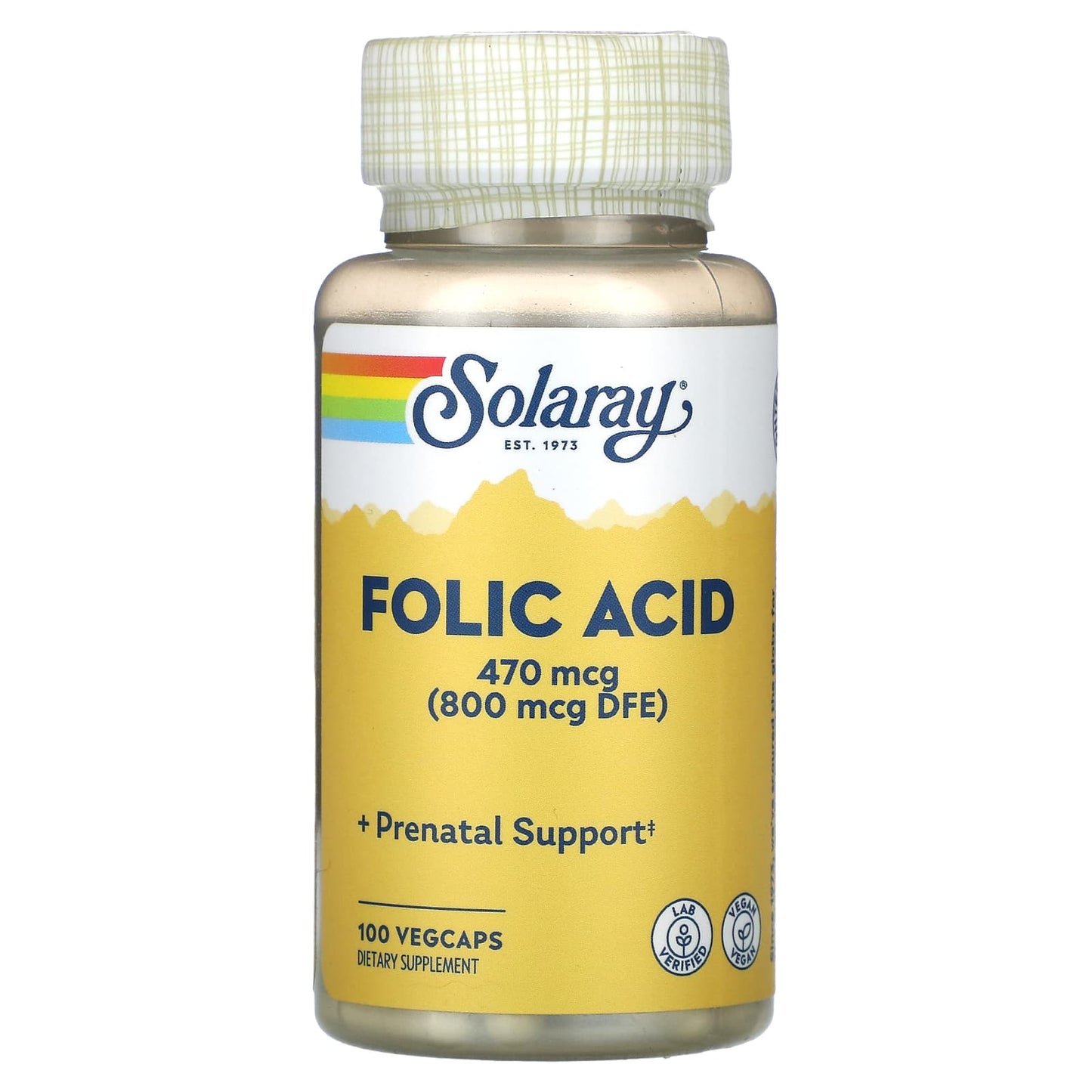 Solaray-Folic Acid-470 mcg-100 VegCaps (470 mcg per Capsule)