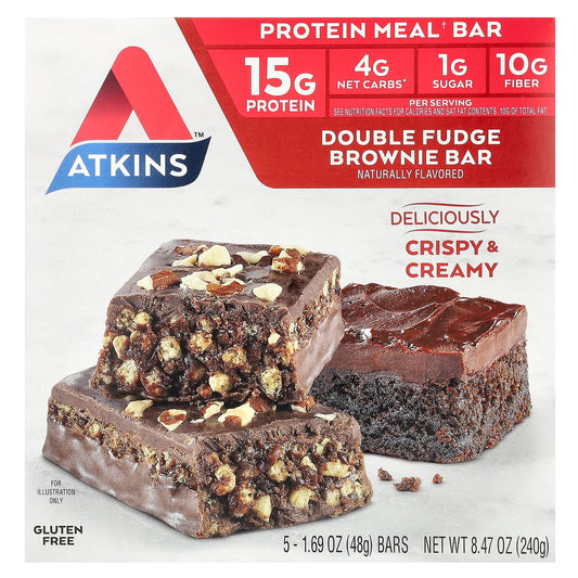 Atkins-Protein Meal Bar-Double Fudge Brownie-5 Bars-1.69 oz (48 g) Each