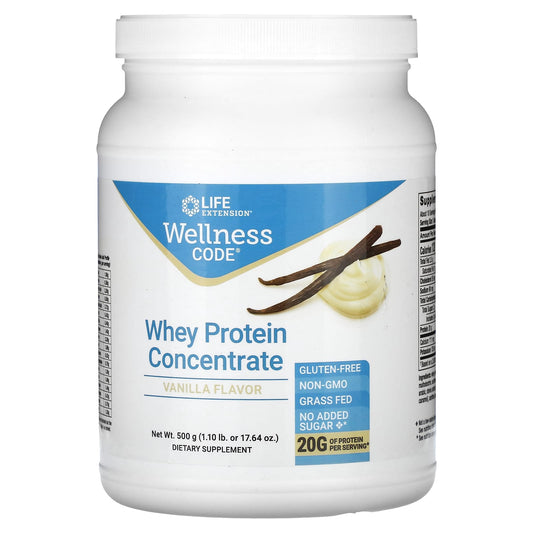 Life Extension-Wellness Code-Whey Protein Concentrate-Vanilla -1.10 lb (500 g)