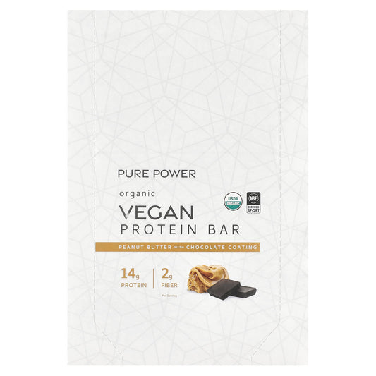 Dr. Mercola-Pure Power-Organic Vegan Protein Bar-Peanut Butter With Chocolate Coating-12 Bars-1.83 oz (52 g) Each