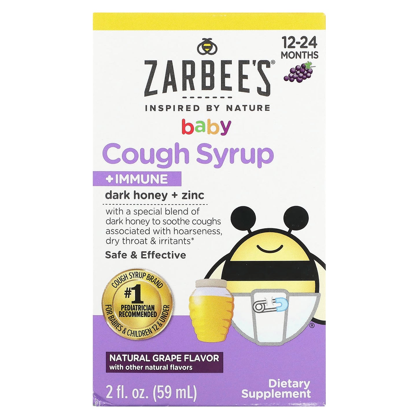 Zarbee's-Baby Cough Syrup + Immune-12-24 Months-Natural Grape-2 fl oz (59 ml)