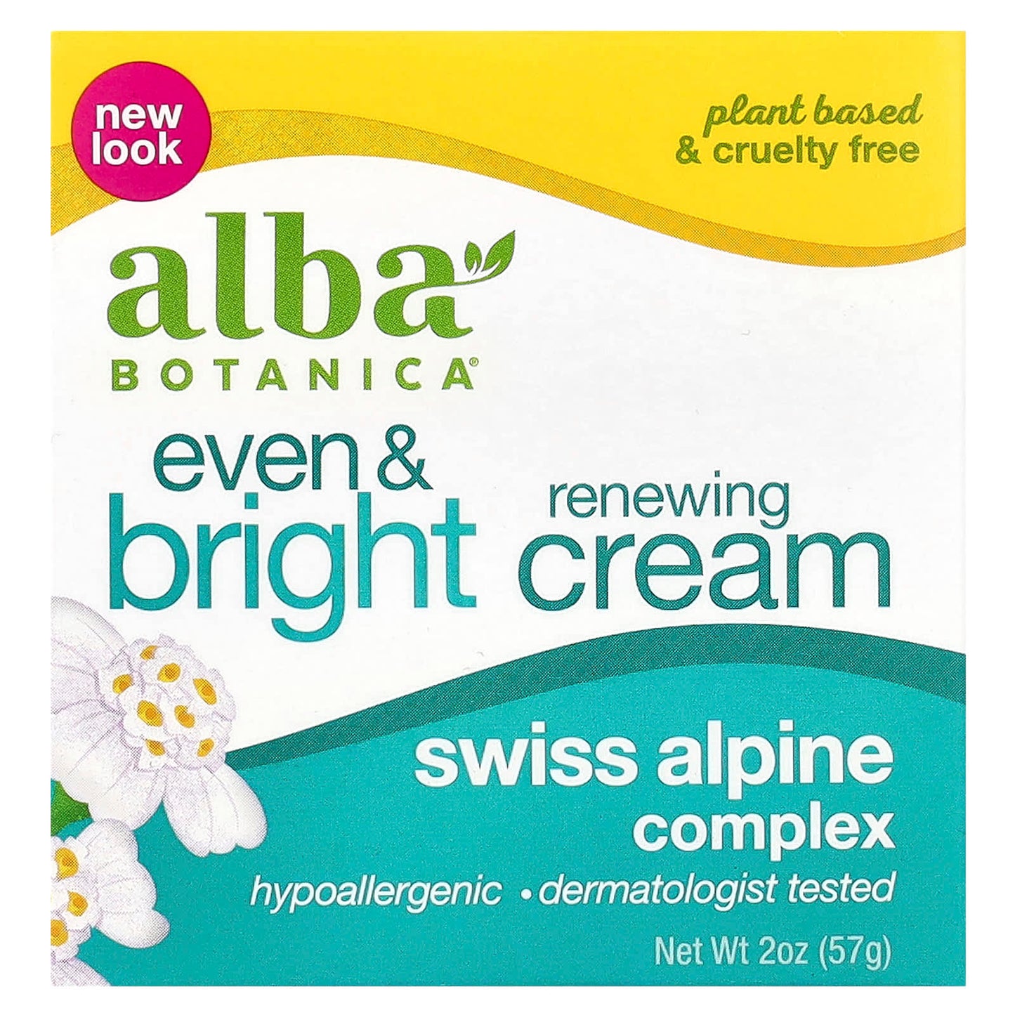 Alba Botanica, Even & Bright Renewing Cream, Swiss Alpine Complex, 2 oz (57 g)