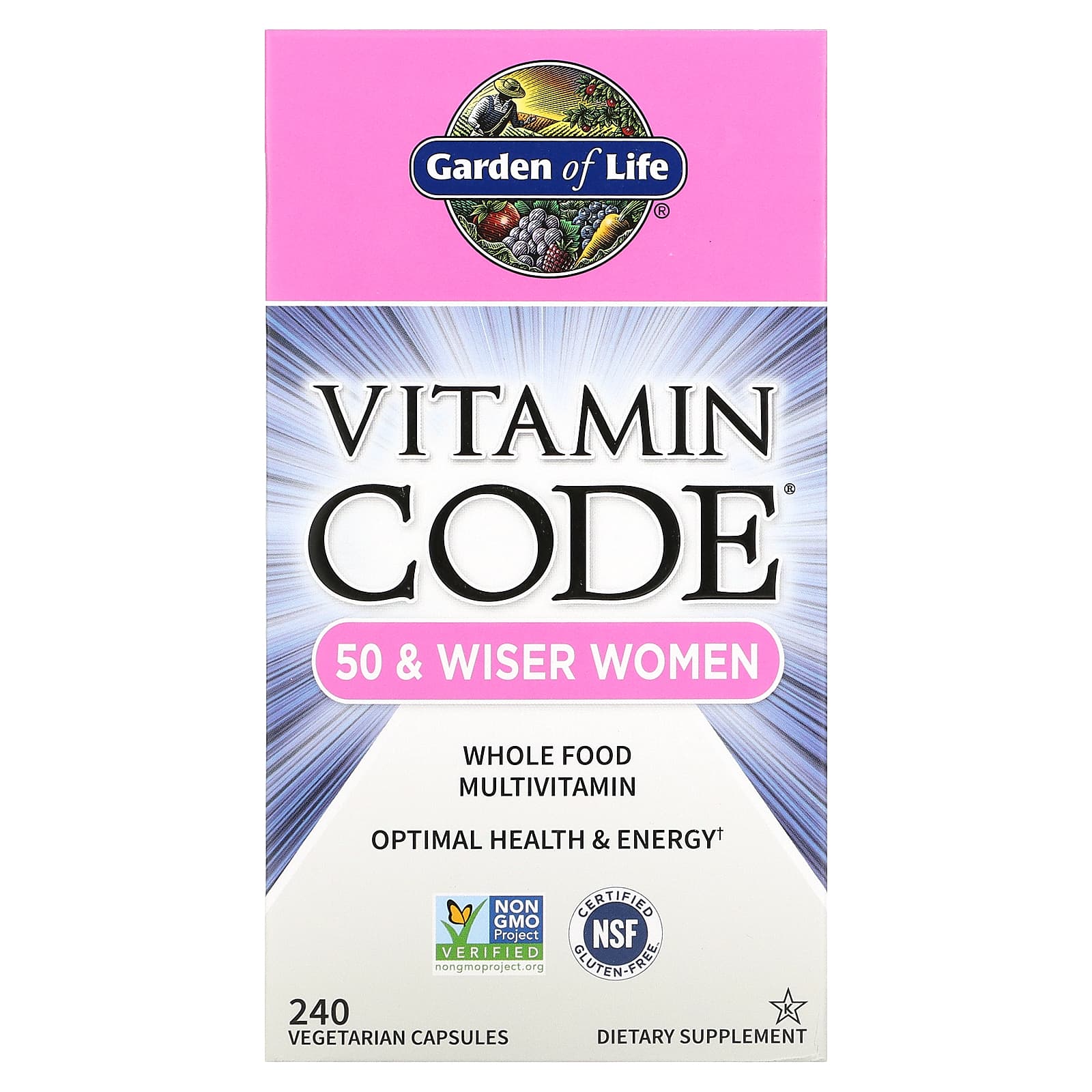 Garden of Life-Vitamin Code-Whole Food Multivitamin for Women-50 & Wiser-240 Vegetarian Capsules