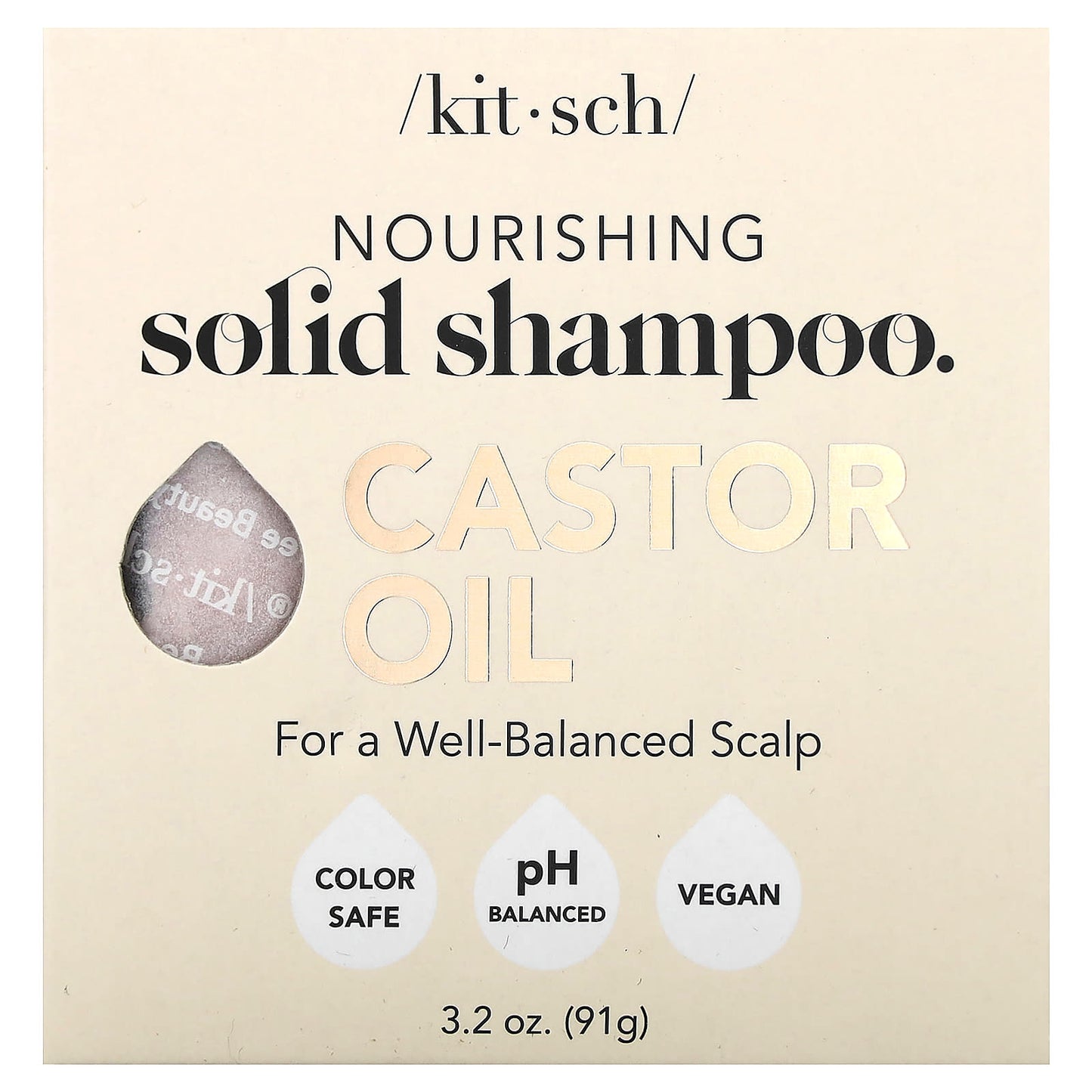 Kitsch-Nourishing Solid Shampoo Bar-Castor Oil-Sugared Amber & Shea-3.2 oz (91 g)