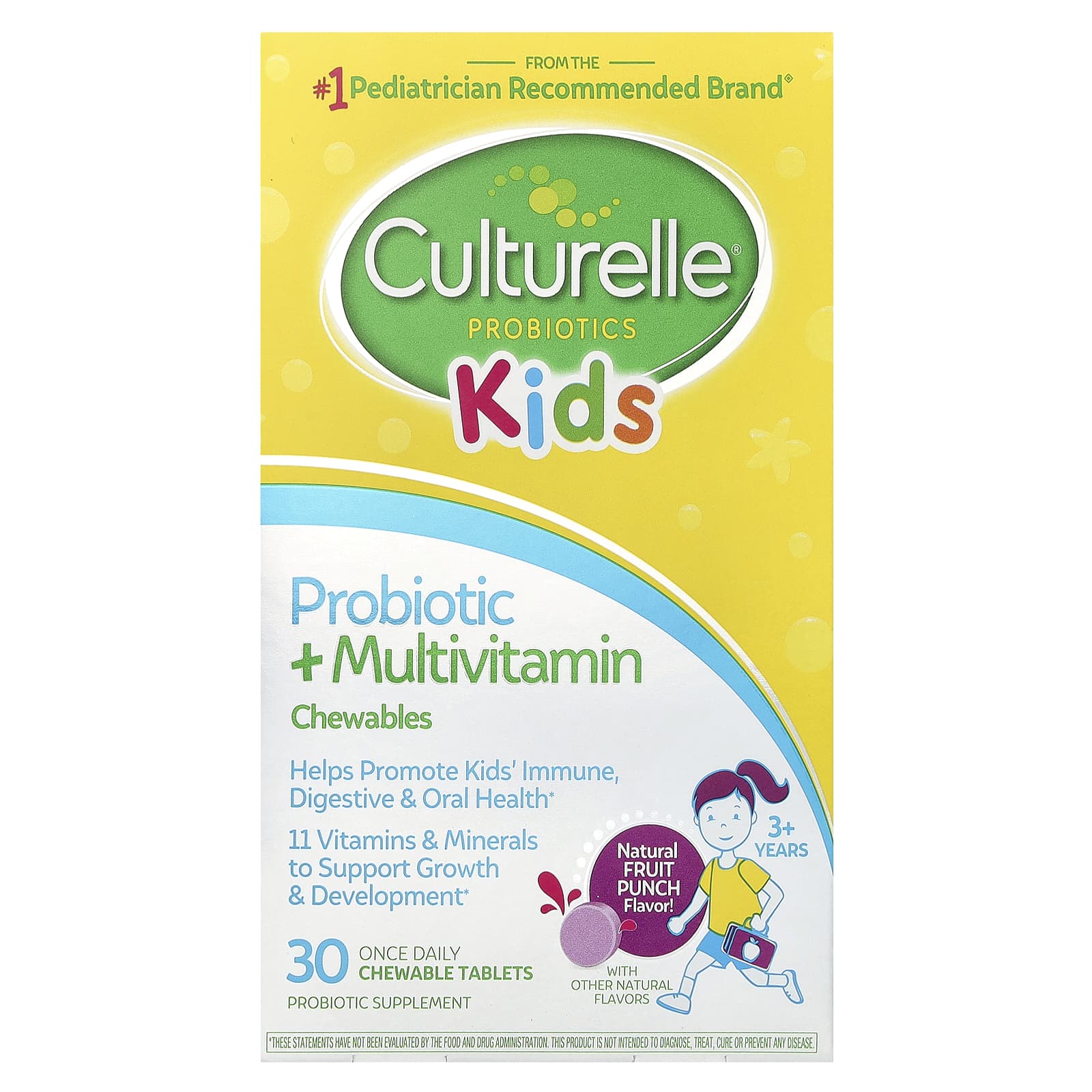 Culturelle-Kids-Probiotic + Multivitamin Chewables-3 Years +-Natural Fruit Punch-30 Chewable Tablets