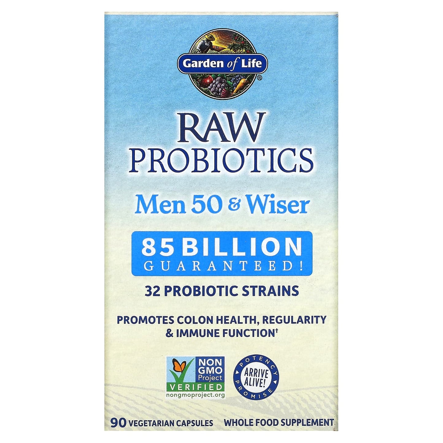 Garden of Life-RAW Probiotics-Men 50 & Wiser-85 Billion-90 Vegetarian Capsules (28.33 Billion Live Cultures per Capsule)