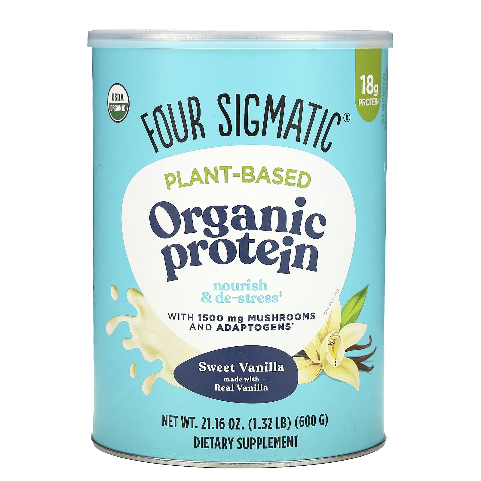 Four Sigmatic-Plant-Based Organic Protein -Sweet Vanilla-1.32 lb (600 g)