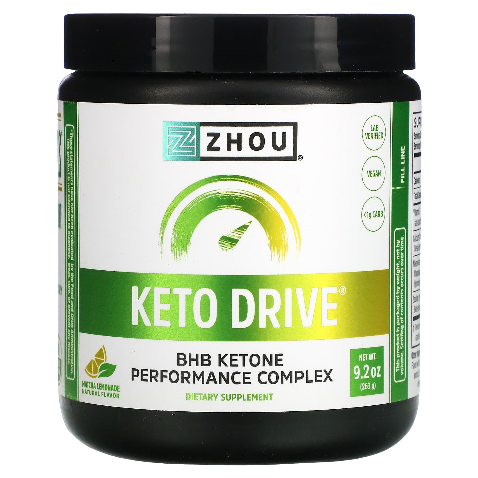 Zhou Nutrition-Keto Drive-Matcha Lemonade-9.2 oz (263 g)