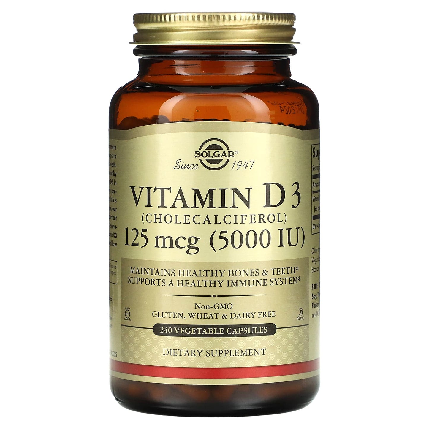 Solgar-Vitamin D3 (Cholecalciferol)-125 mcg (5,000 IU)-240 Vegetable Capsules