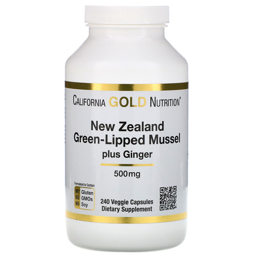 California Gold Nutrition-New Zealand Green-Lipped Mussel Plus Ginger-Joint Health Formula-500 mg-240 Veggie Capsules