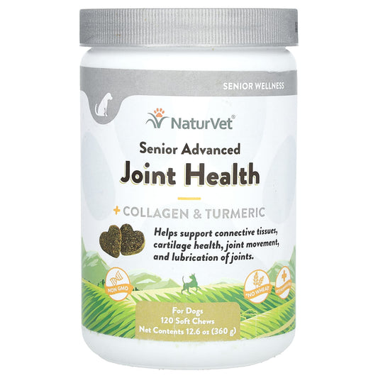 NaturVet-Senior Advanced Joint Health + Collagen & Turmeric-For Dogs-120 Soft Chews-12.6 oz (360 g)