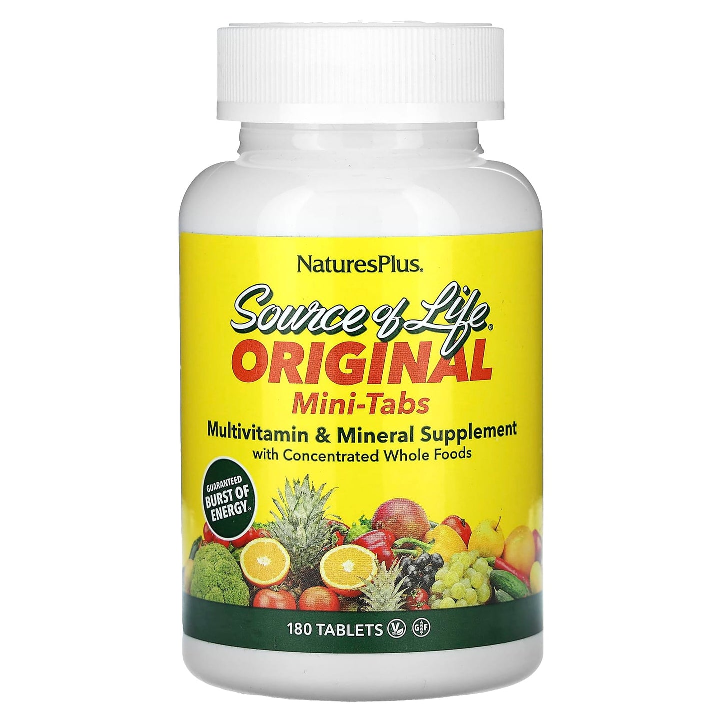 NaturesPlus-Source of Life-Original Mini-Tabs-Multivitamin & Mineral Supplement with Concentrated Whole Foods-180 Tablets