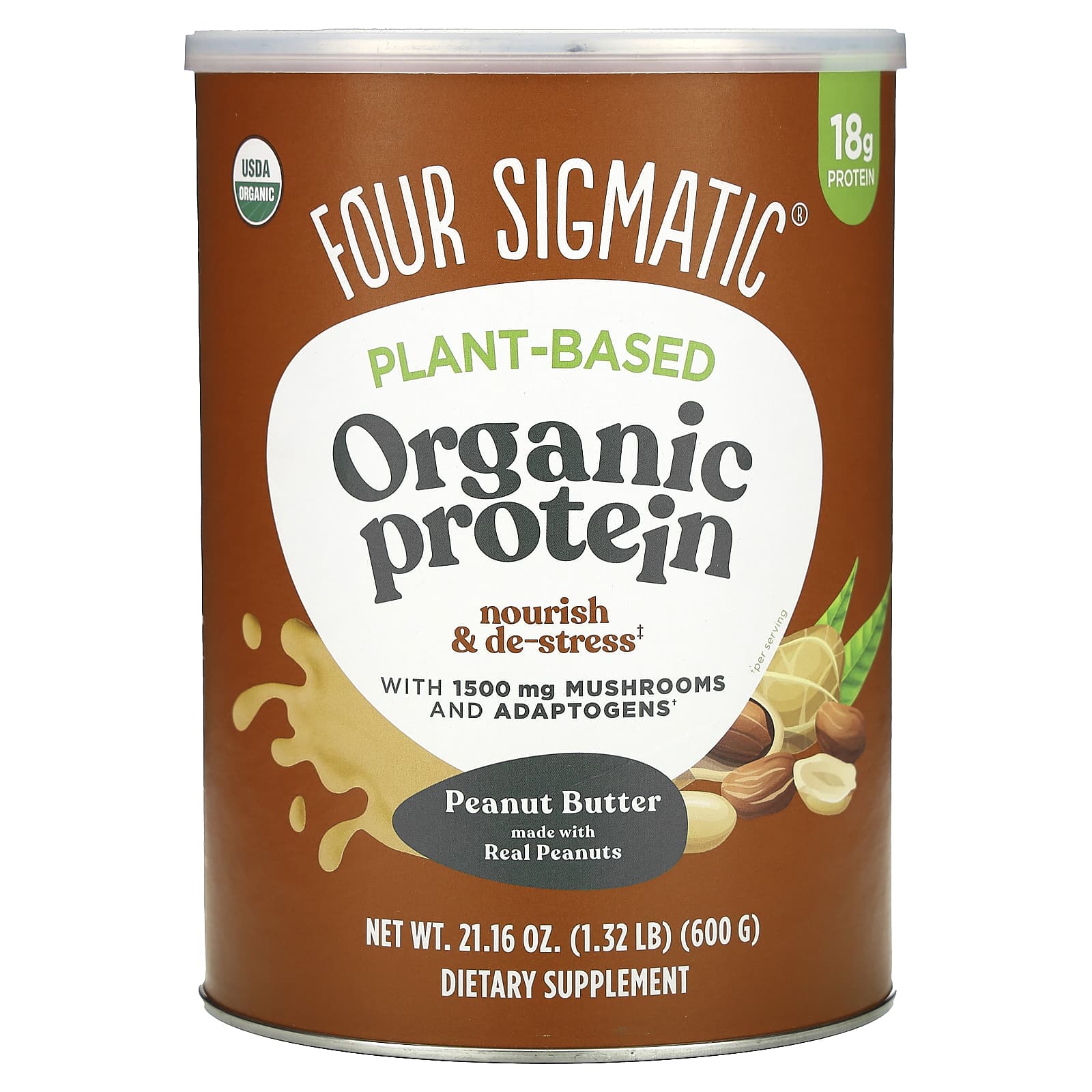 Four Sigmatic-Plant-Based Organic Protein with Mushrooms & Adaptogens-Peanut Butter-1.32 lbs (600 g)