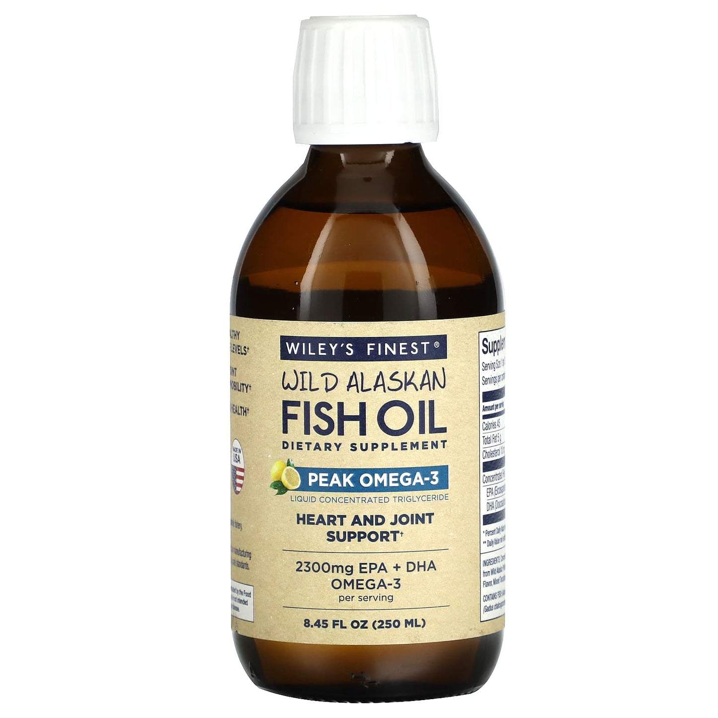 Wiley's Finest-Wild Alaskan Fish Oil-Peak Omega-3-Natural Lemon-8.45 fl oz (250 ml)