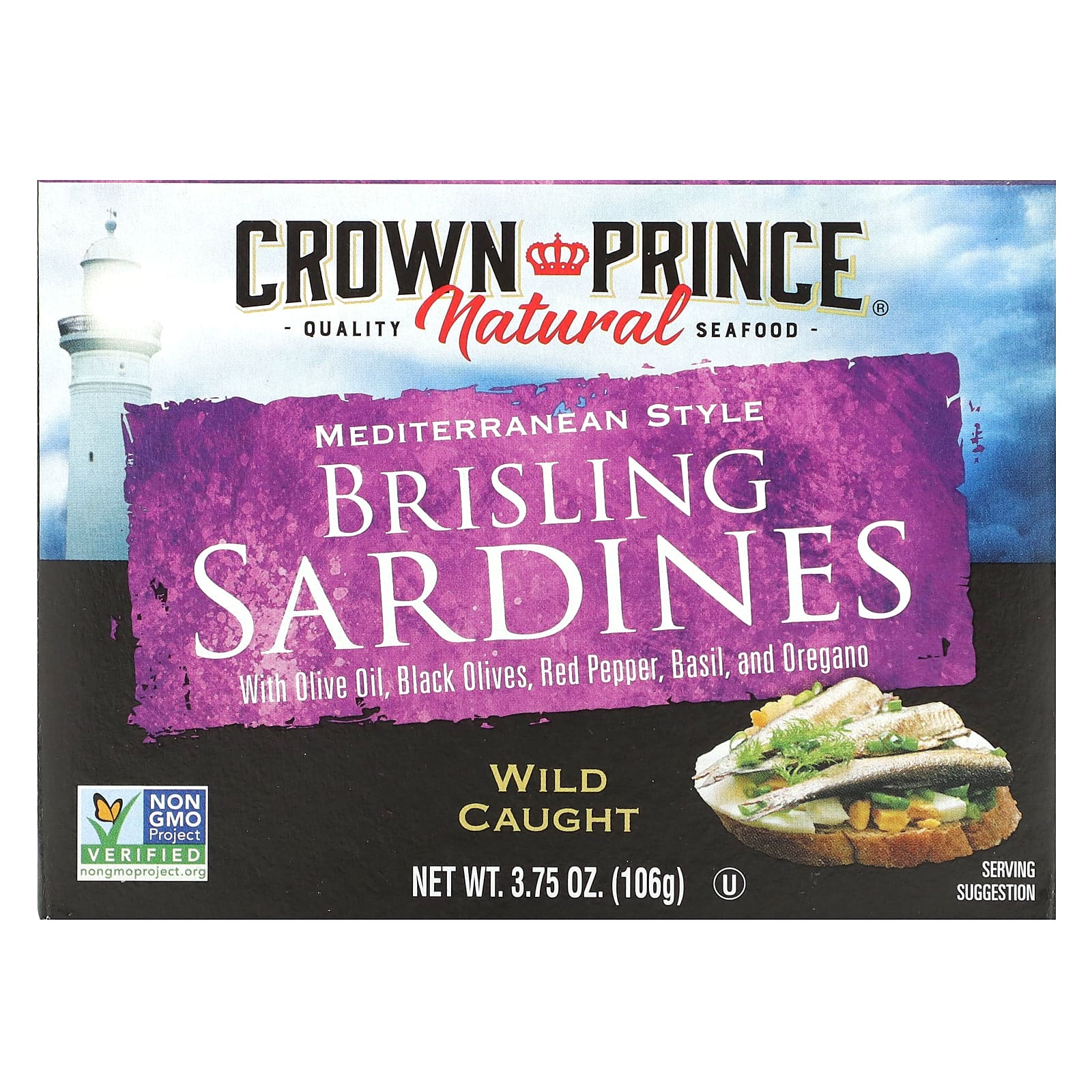 Crown Prince Natural-Brisling Sardines-Mediterranean Style-3.75 oz (106 g)