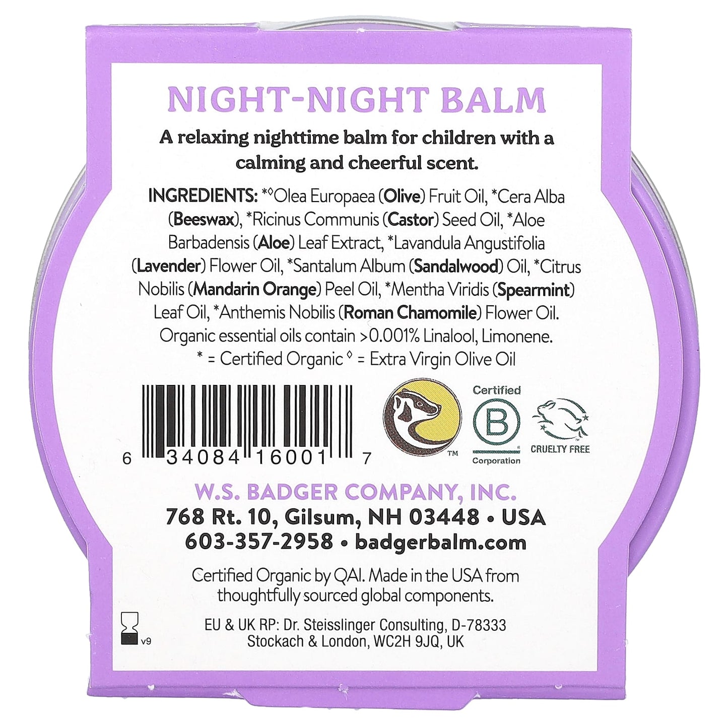 Badger Company, Organic Night-Night Balm, Lavender and Chamomile, 2 oz (56 g)