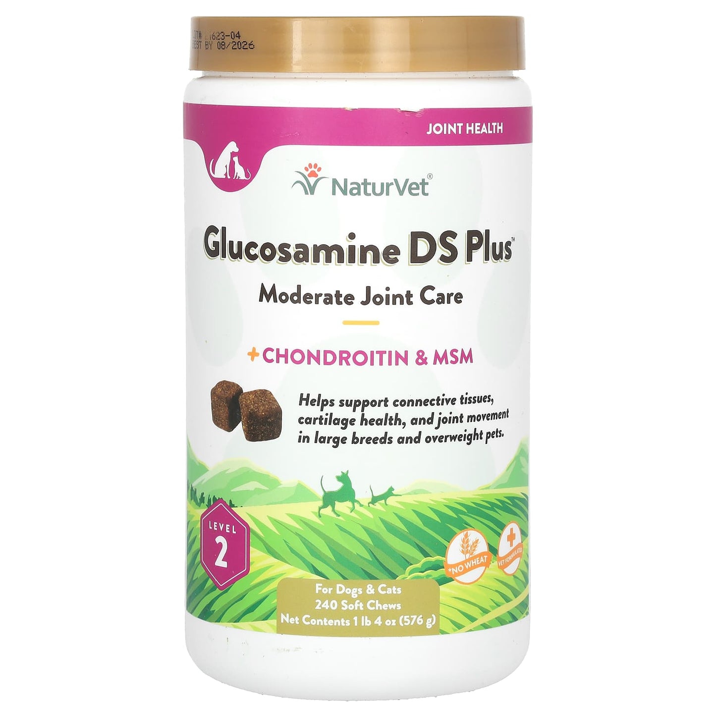 NaturVet-Glucosamine DS Plus-Moderate Joint Care Plus Chondroitin & MSM-For Dogs & Cats-Level 2-240 Soft Chews-1 lb 4 oz (576 g)