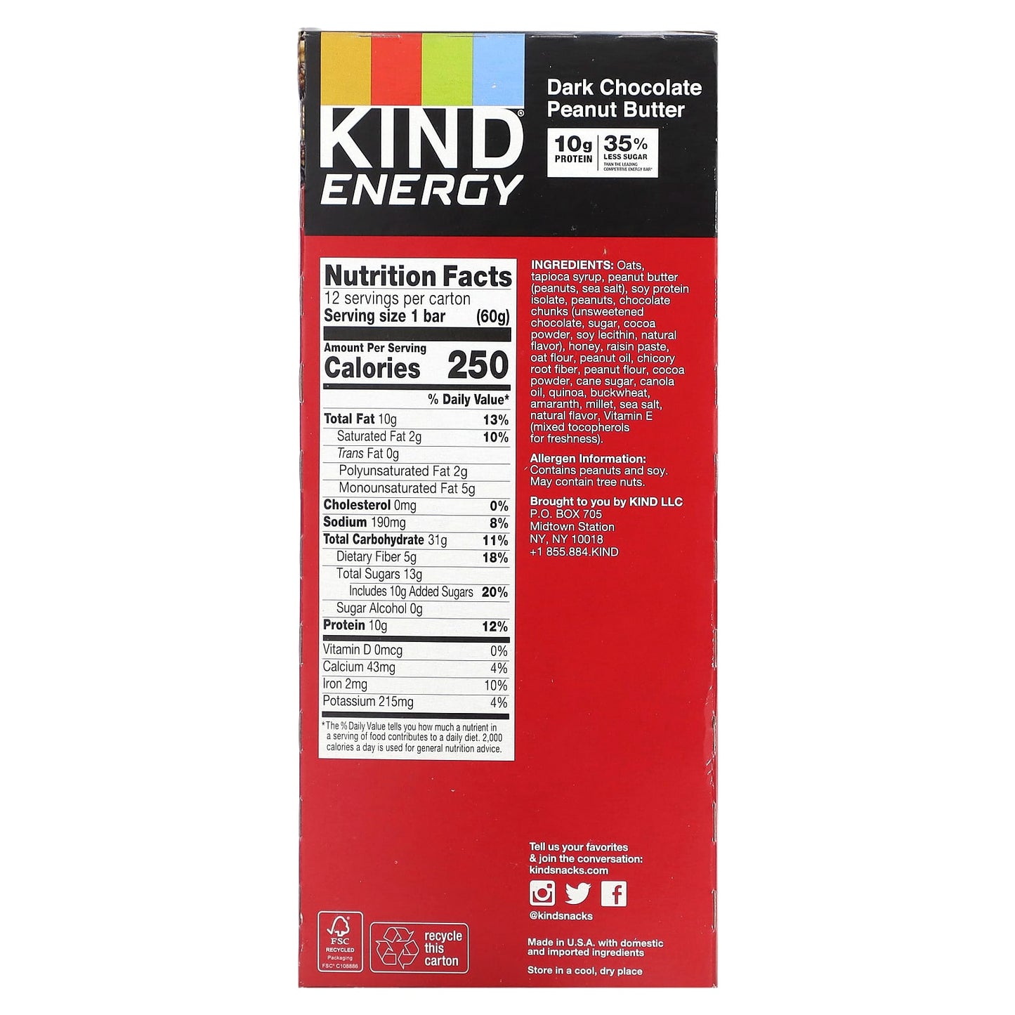 KIND Bars, Energy,  Dark Chocolate Peanut Butter , 12 Bars, 2.1 oz (60 g) Each