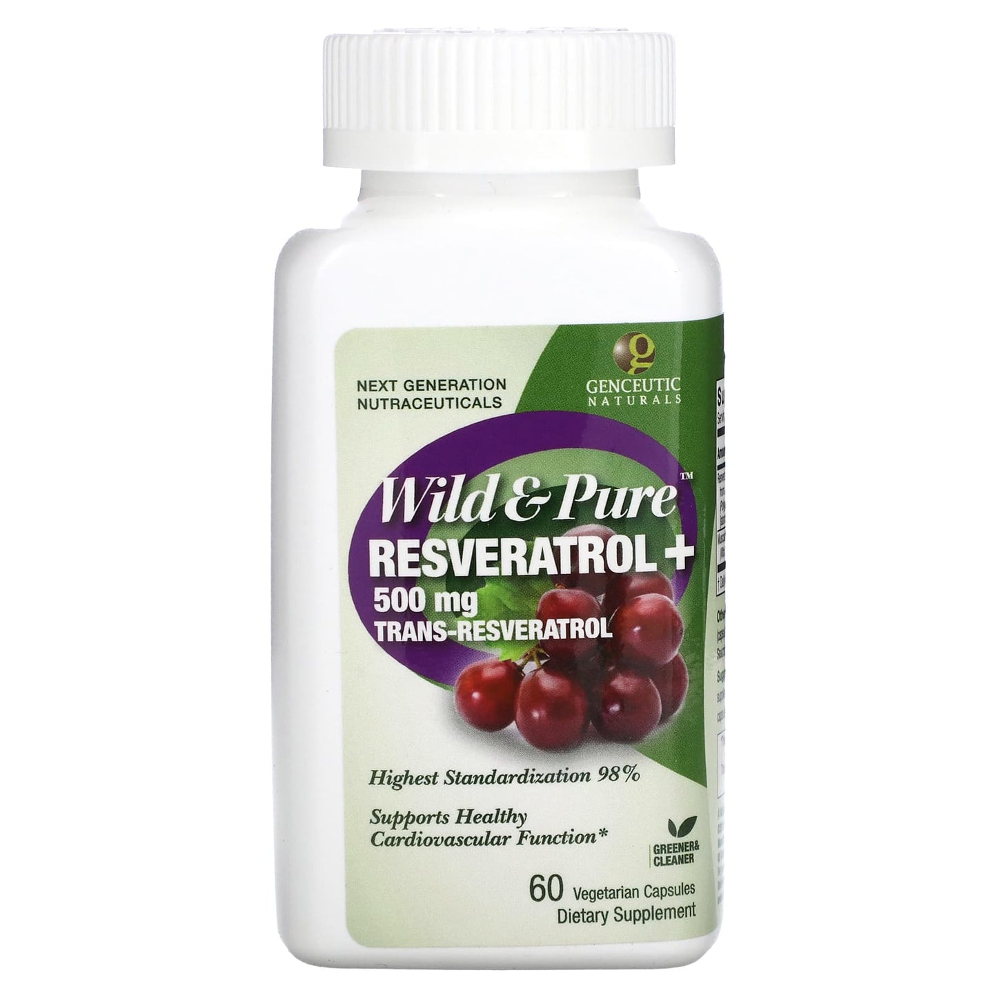 Genceutic Naturals, Wild & Pure Resveratrol+, 500 mg, 60 Vegetarian Capsules