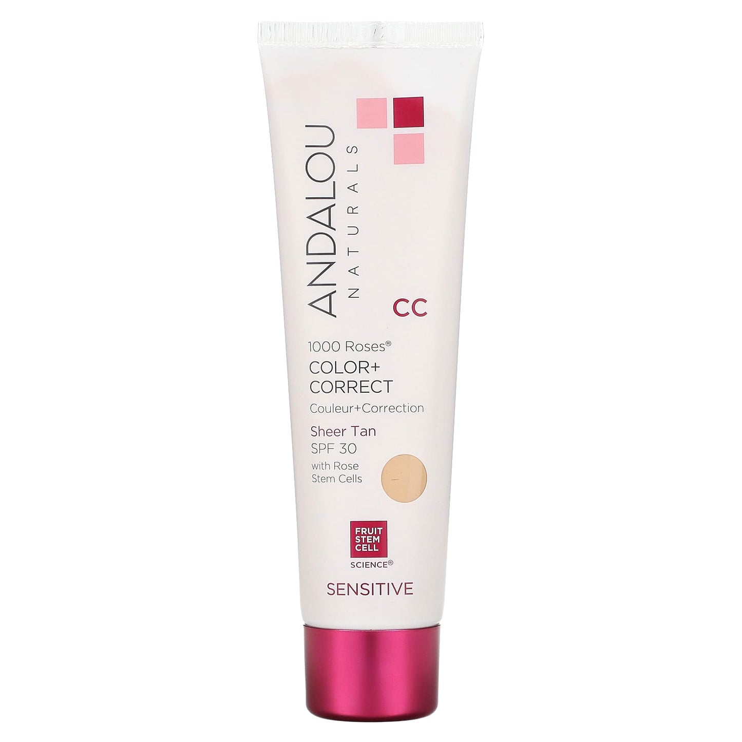 Andalou Naturals-1000 Roses-CC Color + Correct-Sensitive-SPF 30-Sheer Tan-2 fl oz (58 ml)