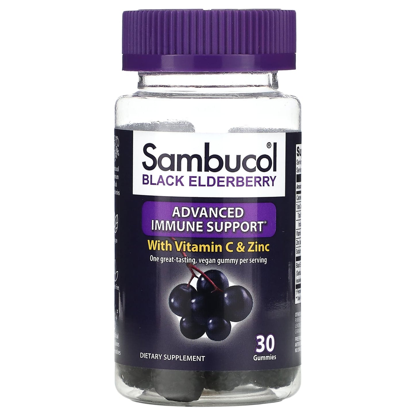 Sambucol-Black Elderberry-Advanced Immune Support with Vitamin C & Zinc-30 Gummies