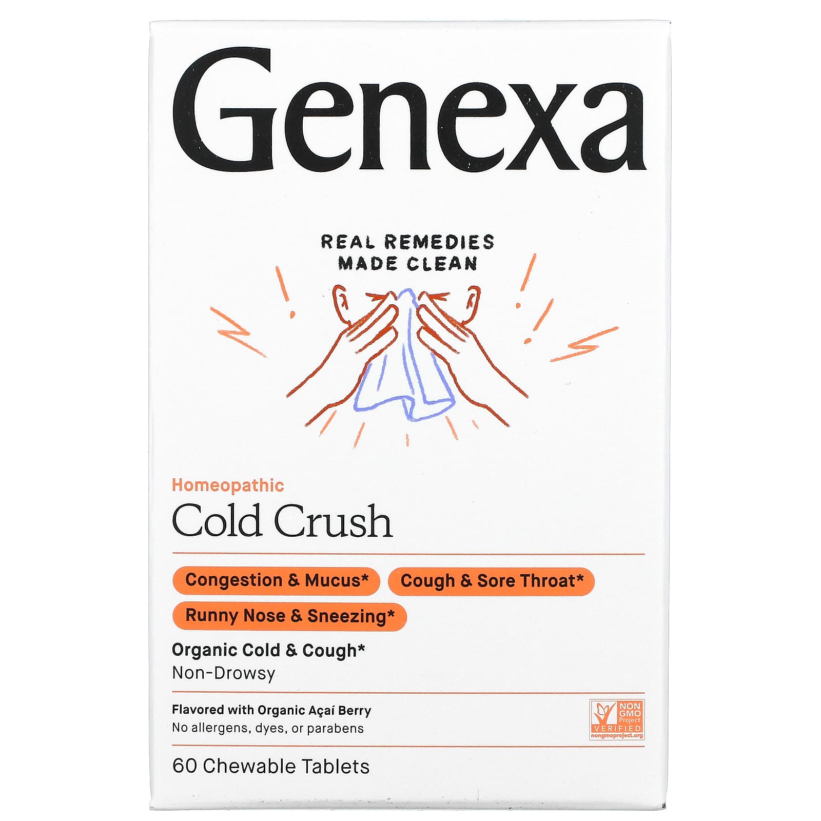 Genexa-Cold Crush-Cold & Cough-Organic Acai Berry-60 Chewable Tablets