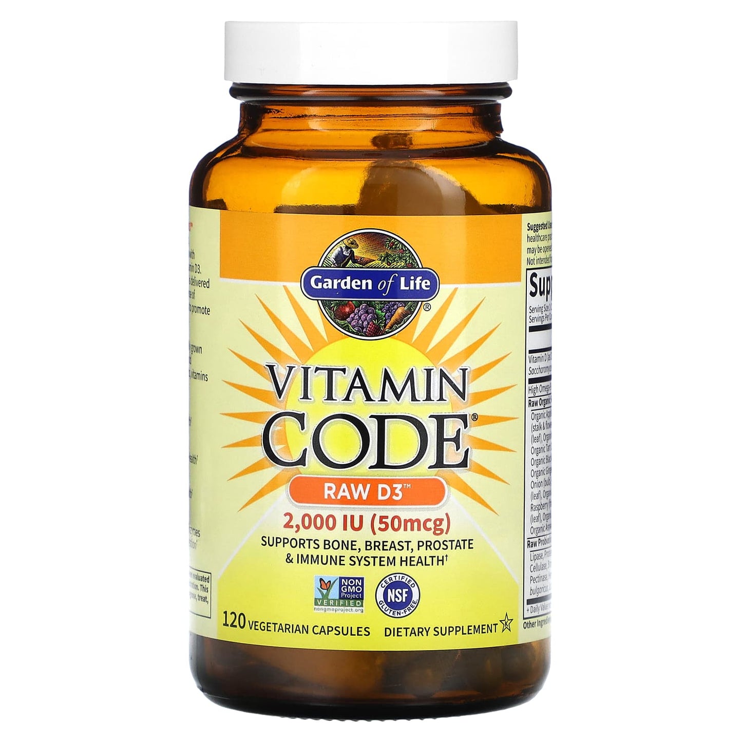 Garden of Life, Vitamin Code, RAW D3, 50 mcg (2,000 IU), 120 Vegetarian Capsules