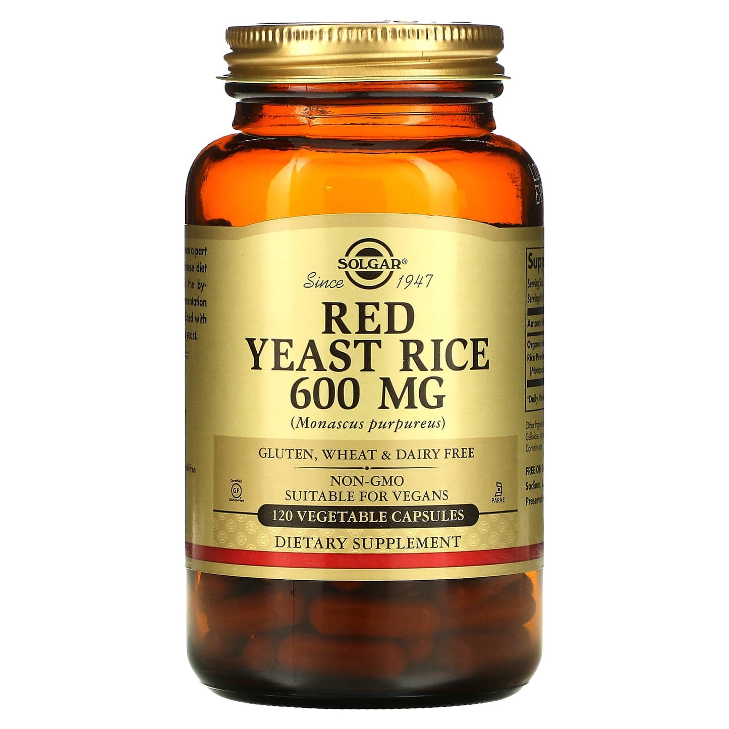 Solgar-Red Yeast Rice-600 mg-120 Vegetable Capsules