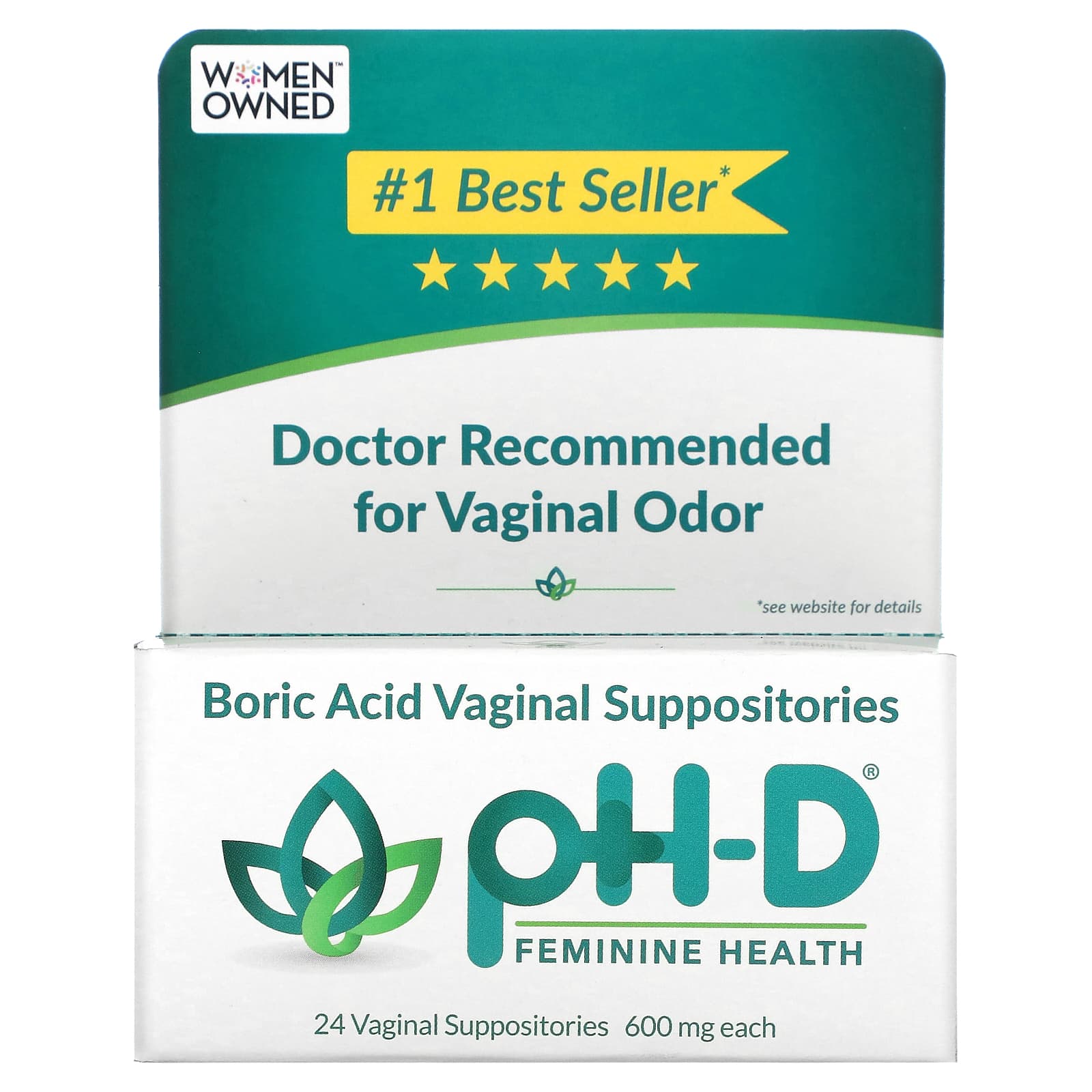 pH-D Feminine Health-Boric Acid Vaginal Suppositories-600 mg-24 Vaginal Suppositories