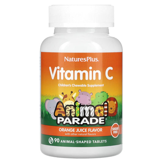 NaturesPlus-Animal Parade-Vitamin C-Children's Chewable Supplement-Sugar Free-Orange Juice-90 Animal-Shaped Tablets