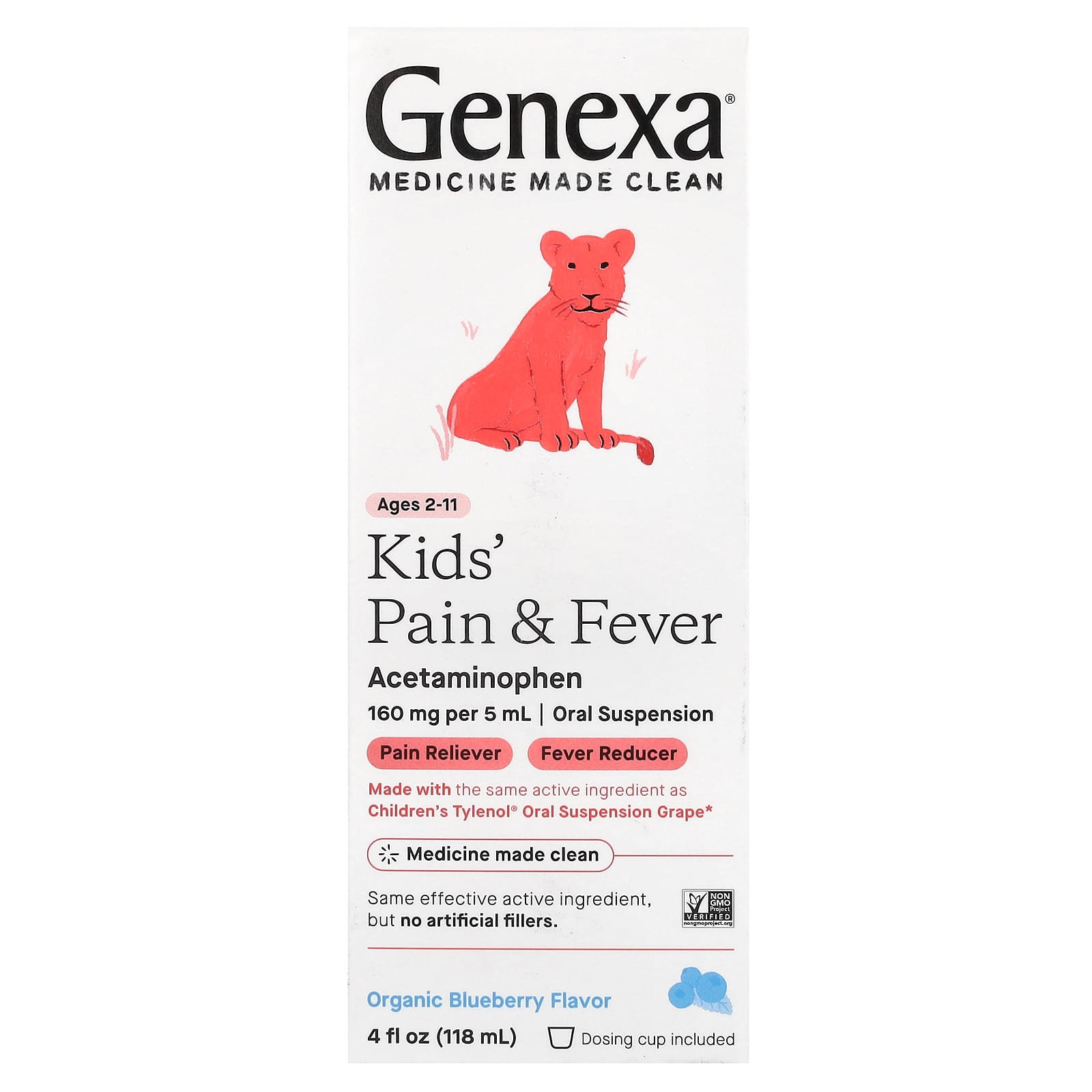 Genexa-Kids' Pain & Fever-Ages 2-11-Organic Blueberry-4 fl oz (118 ml)