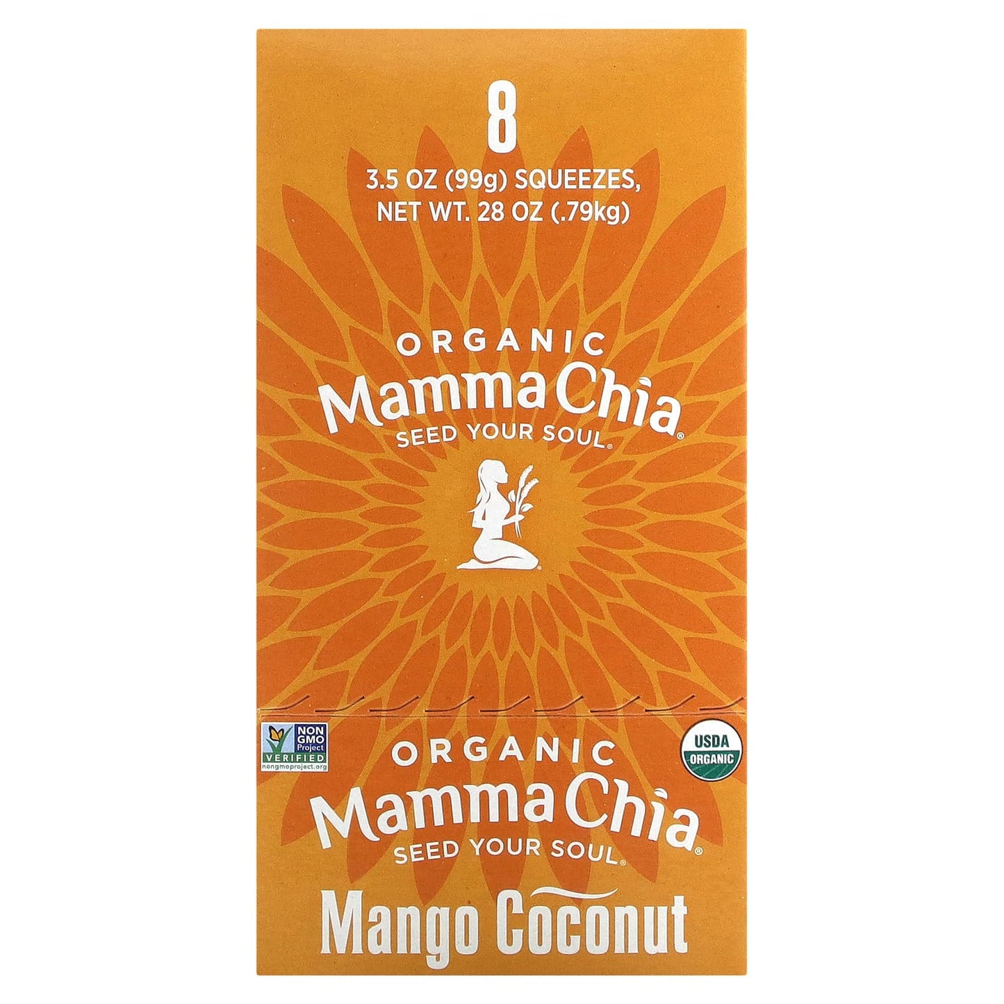 Mamma Chia-Organic Chia Squeeze-Vitality Snack-Mango Coconut-8 Squeezes-3.5 oz (99 g) Each