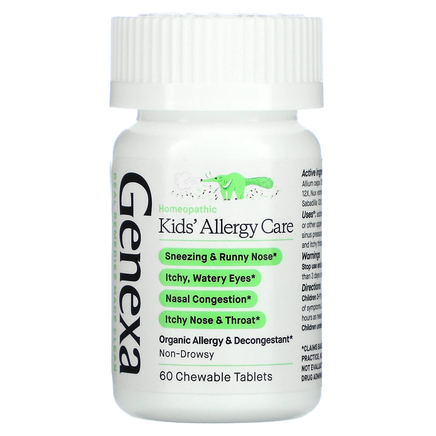 Genexa, Kids´ Allergy Care, Allergy & Decongestant, Organic Acai Berry, 60 Chewable Tablets