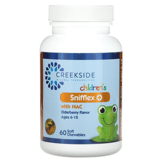 Creekside Natural Therapeutics-Children's Snifflex Plus with NAC-Ages 6-12-Elderberry-60 Soft Chewables